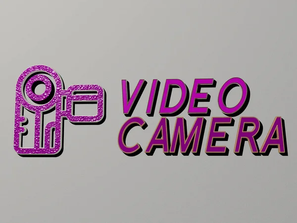 Video Camera Ikon Szöveg Falon Illusztráció Háttér Játék — Stock Fotó