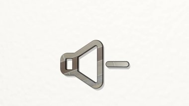 Duvarda VOLUME CONTROL Down 3D simgesi - arkaplan ve tasarım için 3B illüstrasyon
