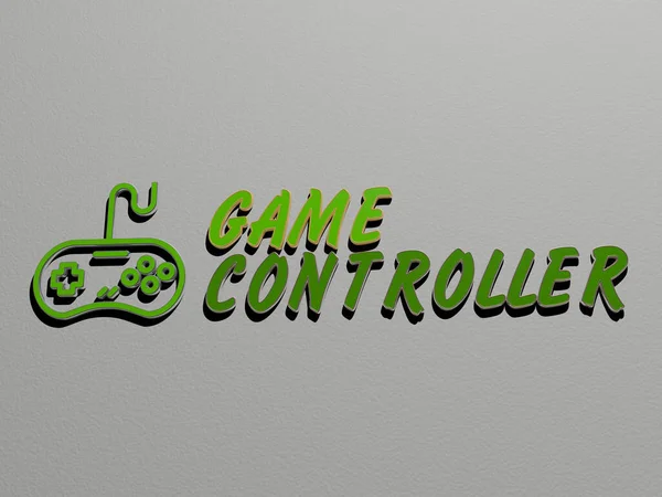 Game Controller Ikon Szöveg Falon Illusztráció Háttér Labda — Stock Fotó