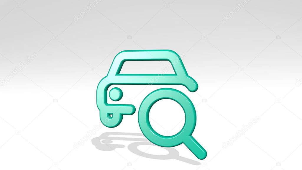 Car actions search 3D icon casting shadow - 3D illustration for auto and automobile