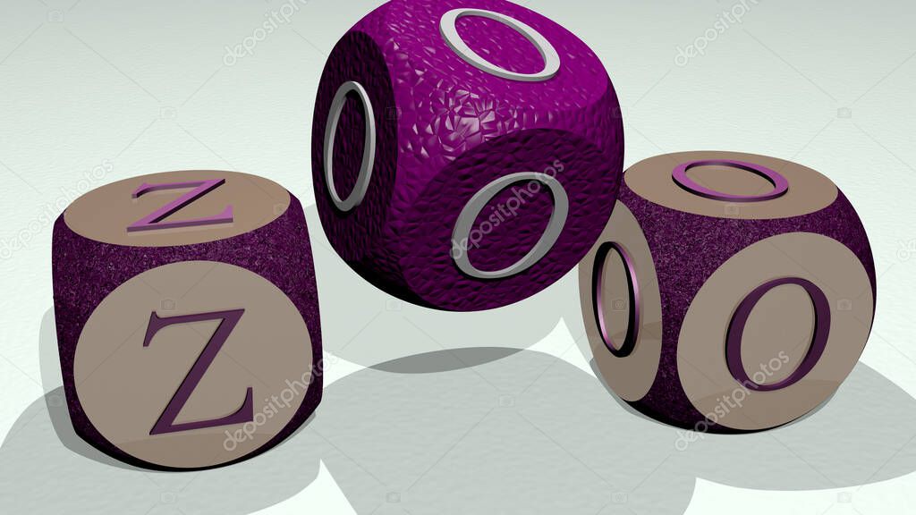 ZOO text by dancing dice letters - 3D illustration for animal and cute