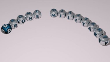 DRONE MILITARY text of dice letters with curvature - 3D illustration for aerial and view clipart