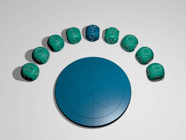 Hollywood simgesi, başyazı ve melekler için ayrı ayrı yazılmış üç boyutlu resimlerle çevrilidir.