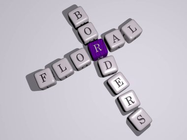 FLORAL BORDERS küp zar harfleri ile çapraz bulmaca - arkaplan ve desen için 3D illüstrasyon