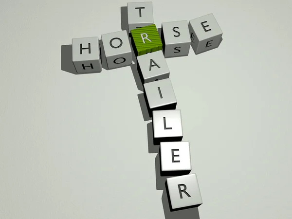 horses: horse trailer crossword by cubic dice letters - 3D illustration for animal and background