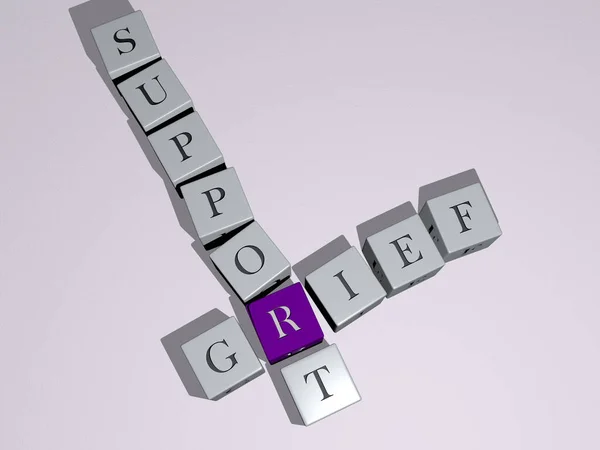 GRIEF SUPPORT crossword by cubic dice letters - 3D illustration for depression and depressed