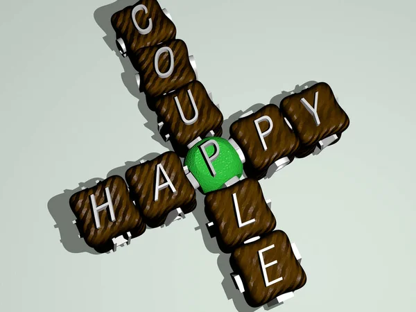 幸せなカップルクロスワードのカラフルな立方文字 背景と美しいための3Dイラスト — ストック写真