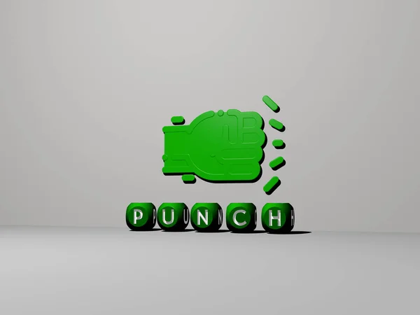 Punch Symbol Der Wand Und Text Von Kubischen Alphabeten Auf — Stockfoto