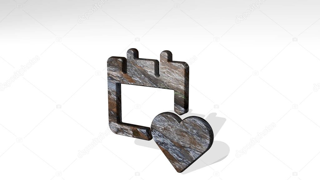 CALENDAR FAVORITE HEART 3D icon standing on the floor - 3D illustration for background and design