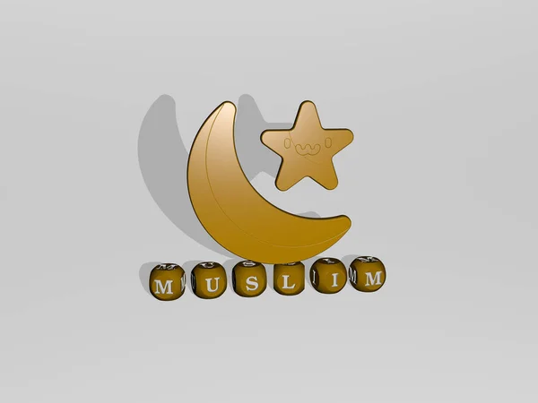 muslim 3D icon over cubic letters - 3D illustration for arabic and arab