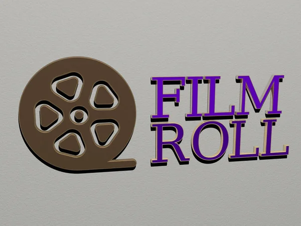 Film Roll Icoon Tekst Muur Illustratie Voor Achtergrond Camera — Stockfoto