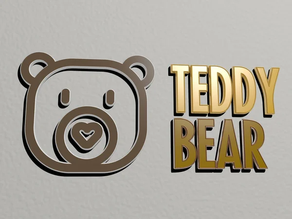 Teddy Bear Ikona Text Stěně Ilustrace Pro Roztomilé Pozadí — Stock fotografie
