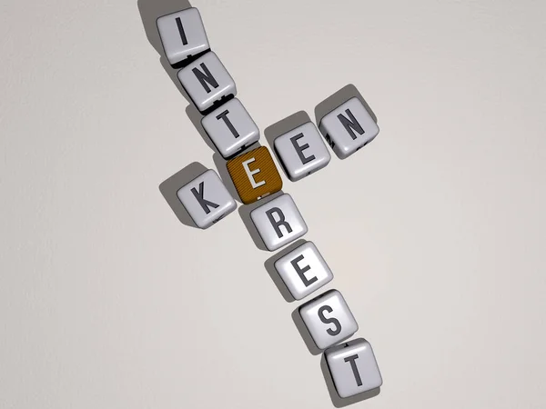 Keen Interest Crossword Cubic Dice Letters Illustration Business Concept — Stock Photo, Image