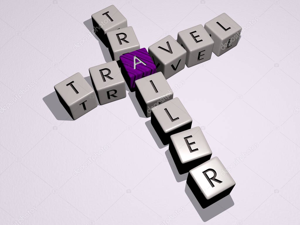 travel trailer crossword by cubic dice letters - 3D illustration for background and city