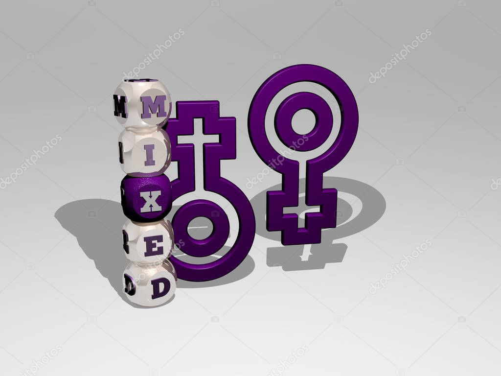 3D graphical image of mixed vertically along with text built around the icon by metallic cubic letters from the top perspective. excellent for the concept presentation and slideshows for background