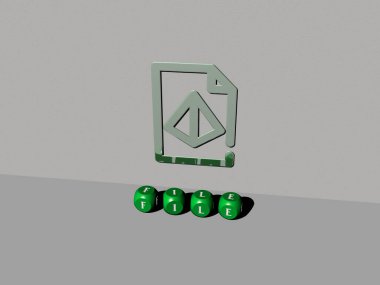 Konseptin ilgili anlamları ve simge ve arkaplan için sunumlar için metalik zar harfleri tarafından yapılan dosya grafikleri ve metnin 3B çizimi