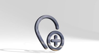 Yerde duran PIN ADD 3D simgesi - harita ve arkaplan için 3D illüstrasyon