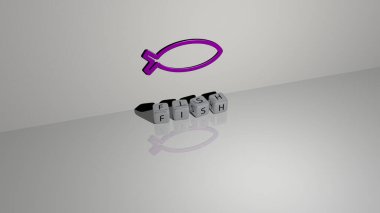 Zeminde küp küp zar harfleri ve duvarda 3D simge - arkaplan ve hayvan için 3D illüstrasyon
