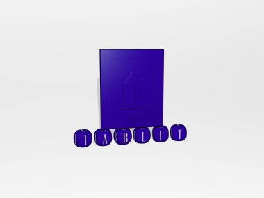 tablet 3D simge üzeri küp harfler - bilgisayar ve dijital resim için 3D resim