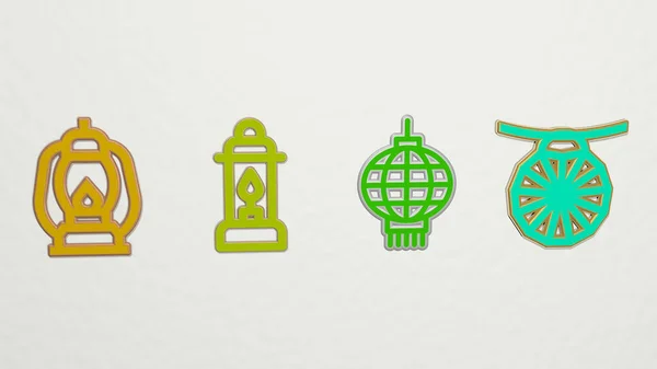 Zestaw Ikon Lantern Ilustracja Tła Projektowania — Zdjęcie stockowe