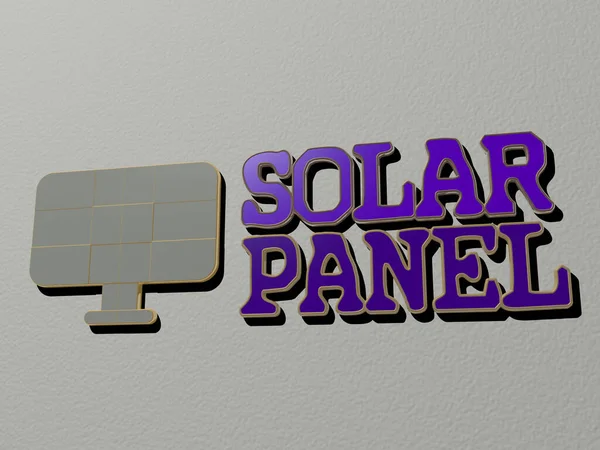 Icono Del Panel Solar Texto Pared Ilustración Para Energía Fondo — Foto de Stock