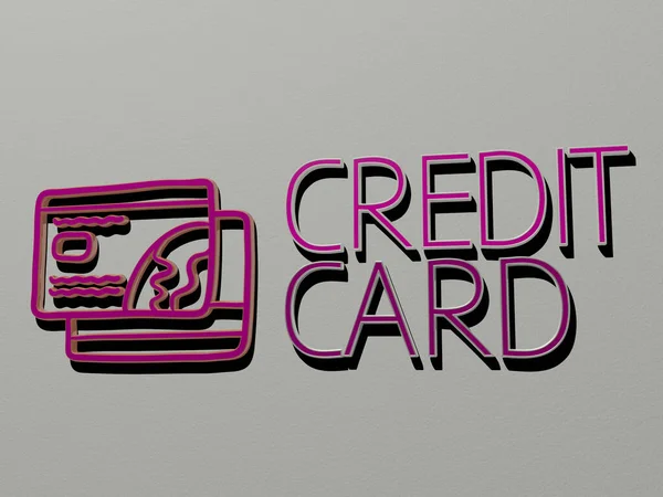 Ícone Cartão Crédito Texto Parede Ilustração Para Negócios Banco — Fotografia de Stock