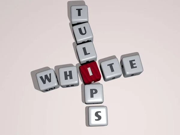 Bílé Tulipy Křížovka Kostce Písmena Ilustrace Pro Pozadí Izolované — Stock fotografie