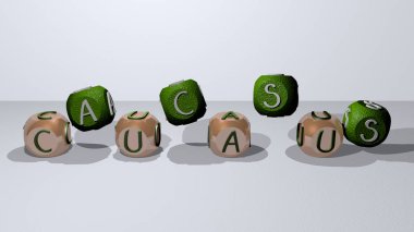 Kafkaslar dans eden kübik harfler - Gürcistan ve mimari için 3D illüstrasyon