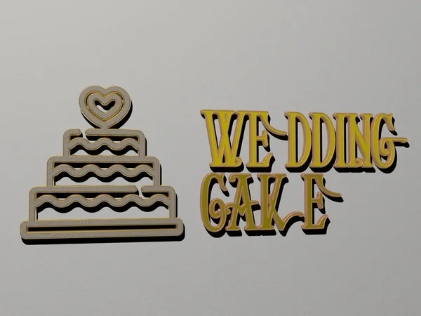 壁にWedding Cakeのアイコンとテキスト 背景とデザインのための3Dイラスト — ストック写真