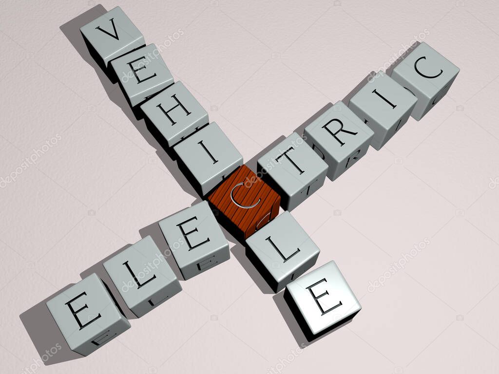 crucigrama vehículo eléctrico por letras de dados cúbicos Ilustración