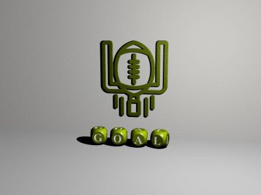 Konseptin ilgili anlamları ve iş ve arkaplan sunumları için metalik zar harfleri tarafından yapılan hedef grafikleri ve metnin 3B çizimi