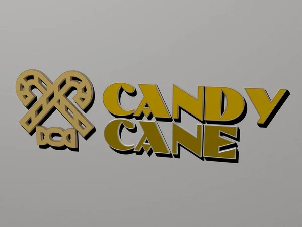 Candy Cane图标和墙上的文字 背景和巧克力的3D插图 — 图库照片