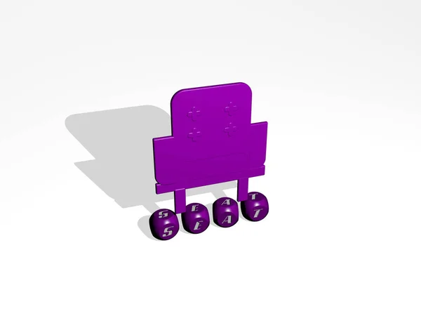 立方体字母上方的Seat 3D图标 汽车和背景的3D插图 — 图库照片