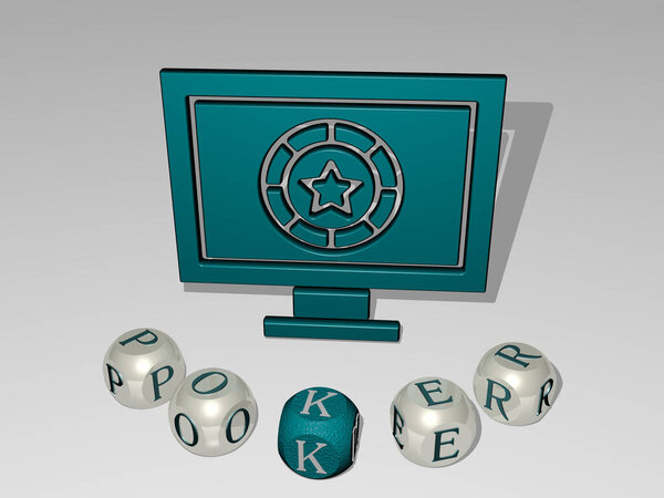 POKER круглый текст кубических букв вокруг значка 3D - трехмерная иллюстрация для казино и фона