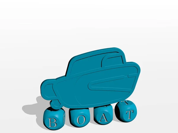 Bateau Lettres Cubes Avec Icône Sur Dessus Illustration Pour Bleu — Photo