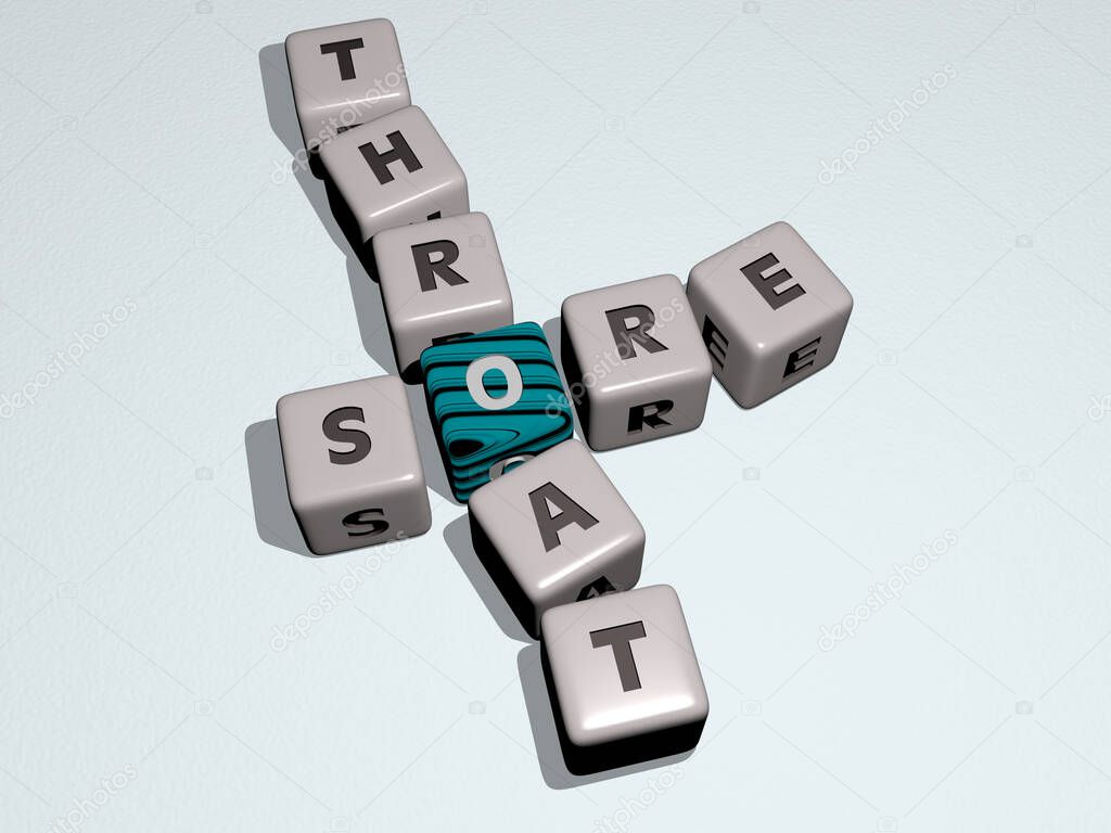 sore throat crossword by cubic dice letters - 3D illustration for pain and care