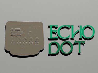 Duvardaki yankı nokta simgesi ve metin - arkaplan ve ses için 3B illüstrasyon