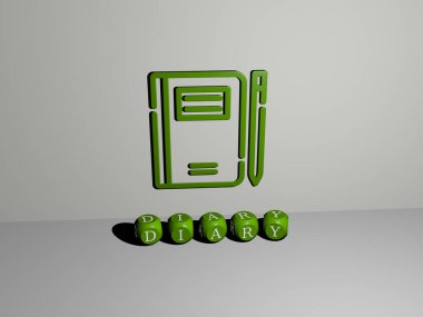 Duvardaki 3D günlük simgesi ve yerdeki kübik alfabelerin metni - arkaplan ve takvim için 3D illüstrasyon