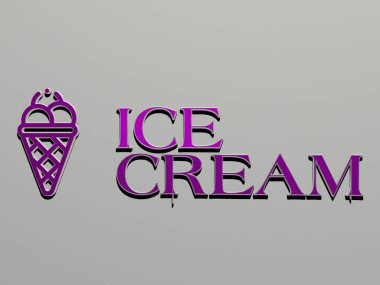 Dondurma simgesi ve metin duvarda - arkaplan ve soğuk için 3D illüstrasyon