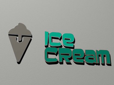 Dondurma simgesi ve metin duvarda - arkaplan ve soğuk için 3D illüstrasyon