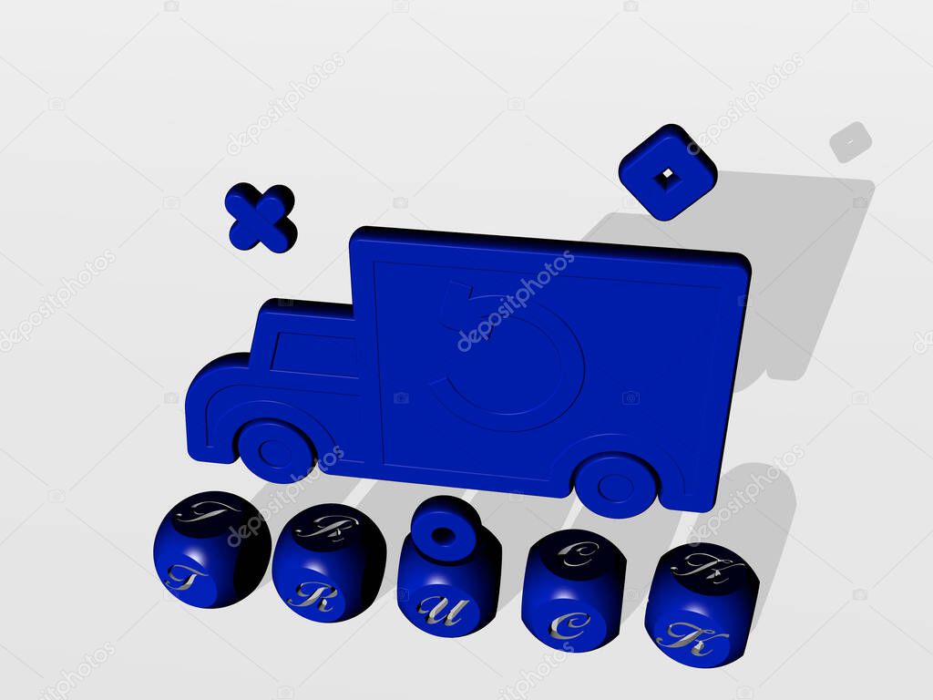 truck cubic letters with 3D icon on the top - 3D illustration for car and cargo