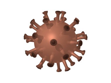 Beyaz bir zemin üzerinde 3 boyutlu bakır desenli Coronavirus, ışık ve gölgeler yapışkan kolları gösteriyor.