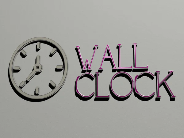 WALL CLOCK icon and text on the wall - 3D illustration for background and abstract