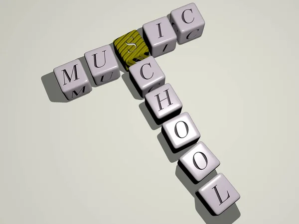 Music School Kruiswoord Door Kubieke Dobbelstenen Letters Illustratie Voor Achtergrond — Stockfoto