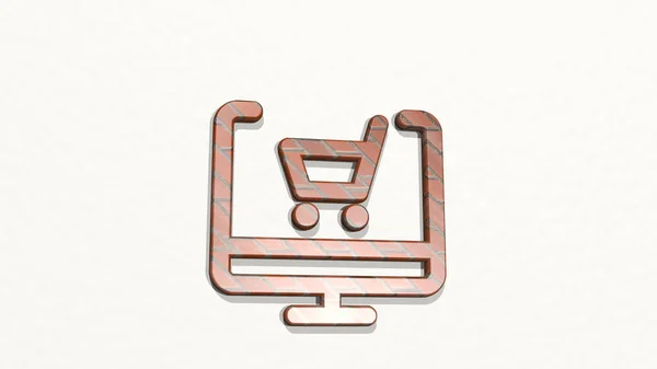 Monitor Shopping Cart Icône Sur Mur Illustration Pour Ordinateur Arrière — Photo