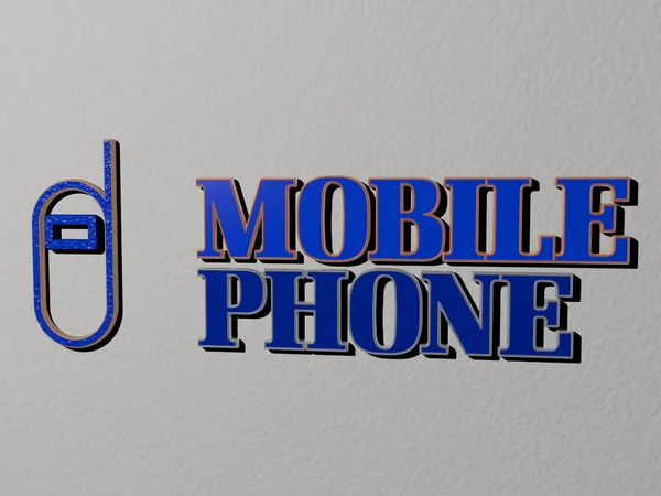 Mobile Telefon Ikon Szöveg Falon Illusztráció Tervezés Háttér — Stock Fotó