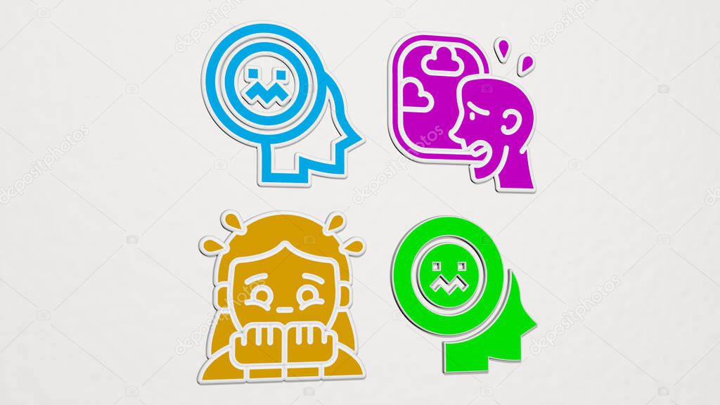 Fear colorful set of icons - 3D illustration for background and halloween