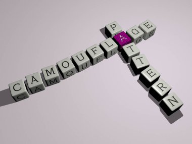 KAMOUFLAGE PATTERN küp zar harfleriyle bulmaca - arkaplan ve ordu için 3D illüstrasyon