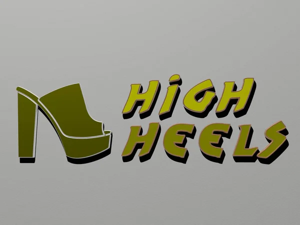 High Heels Ikona Tekst Ścianie Ilustracja Tła Błękitu — Zdjęcie stockowe