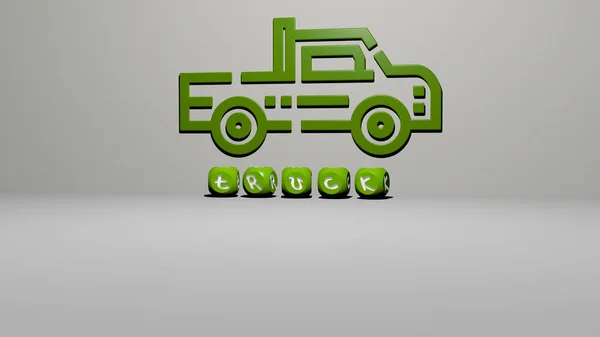 Icono Truck Pared Texto Alfabetos Cúbicos Suelo Ilustración Para Coche —  Fotos de Stock